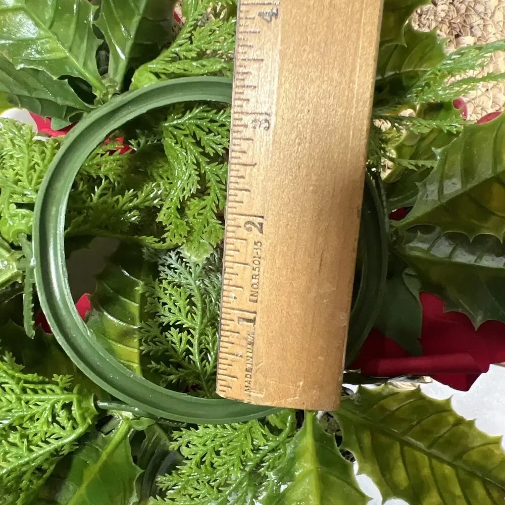 Vintage Candle Ring Wreath MCM Mid Century Mercury Glass Red Roses Berries Holly